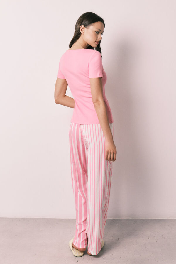 Women'secret Pijama comprido de manga curta em algod&atilde;o e viscose rosa rosa
