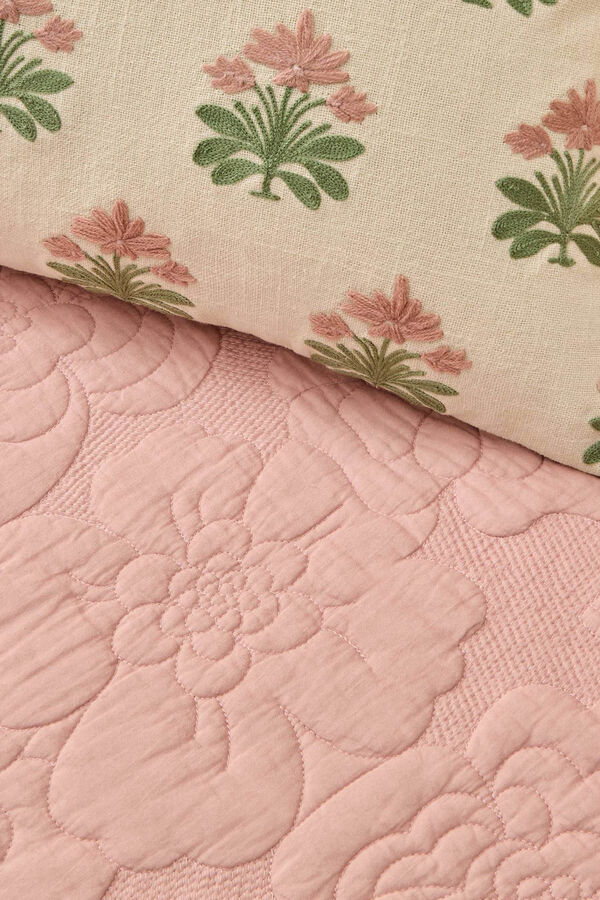 Textura Colcha bordada floral rosa