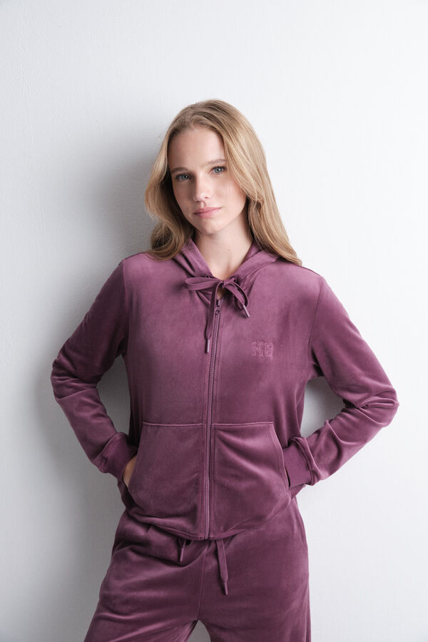 HI&BYE Casaco de veludo com z&iacute;per na fecho-&eacute;clair vinho vermelho