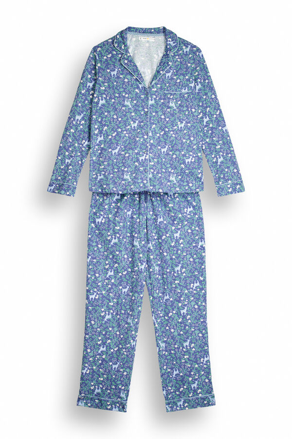 Women'secret Pijama camisero 100% algod&oacute;n azul flores estampado