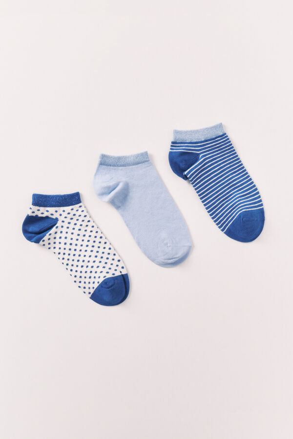 Women'secret Pack 3 meias curtas com estampado azul lurex azul