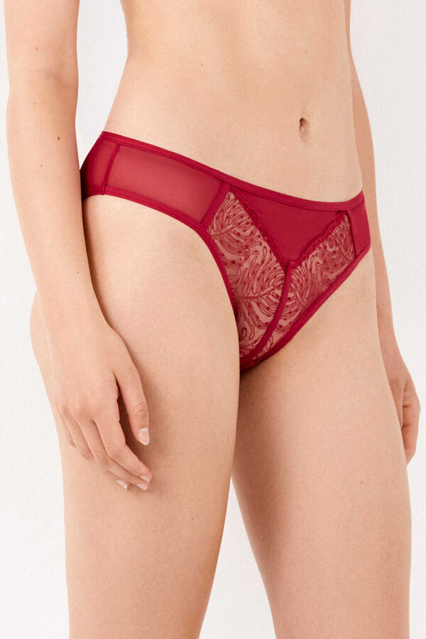 Gisela Renda de renda com franjas cuequinha vermelho