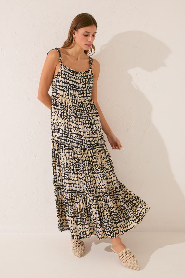 Women'secret Vestido largo estampado volantes negro