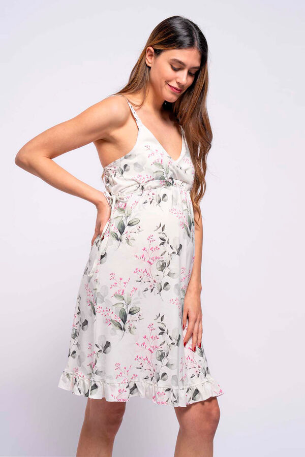 Ohma! Camisa de dormir de amamenta&ccedil;&atilde;o &agrave;s flores com al&ccedil;as branco