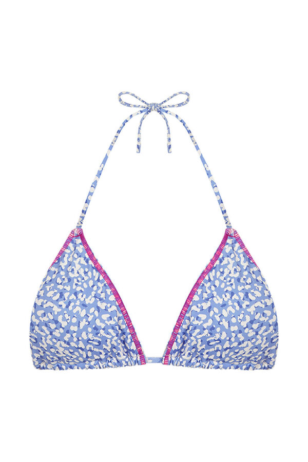 HI&BYE Top bikini triangular cortina leopardo azul estampado