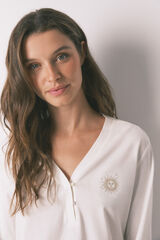 Women'secret T-shirt branca de manga comprida 100% algod&atilde;o branco