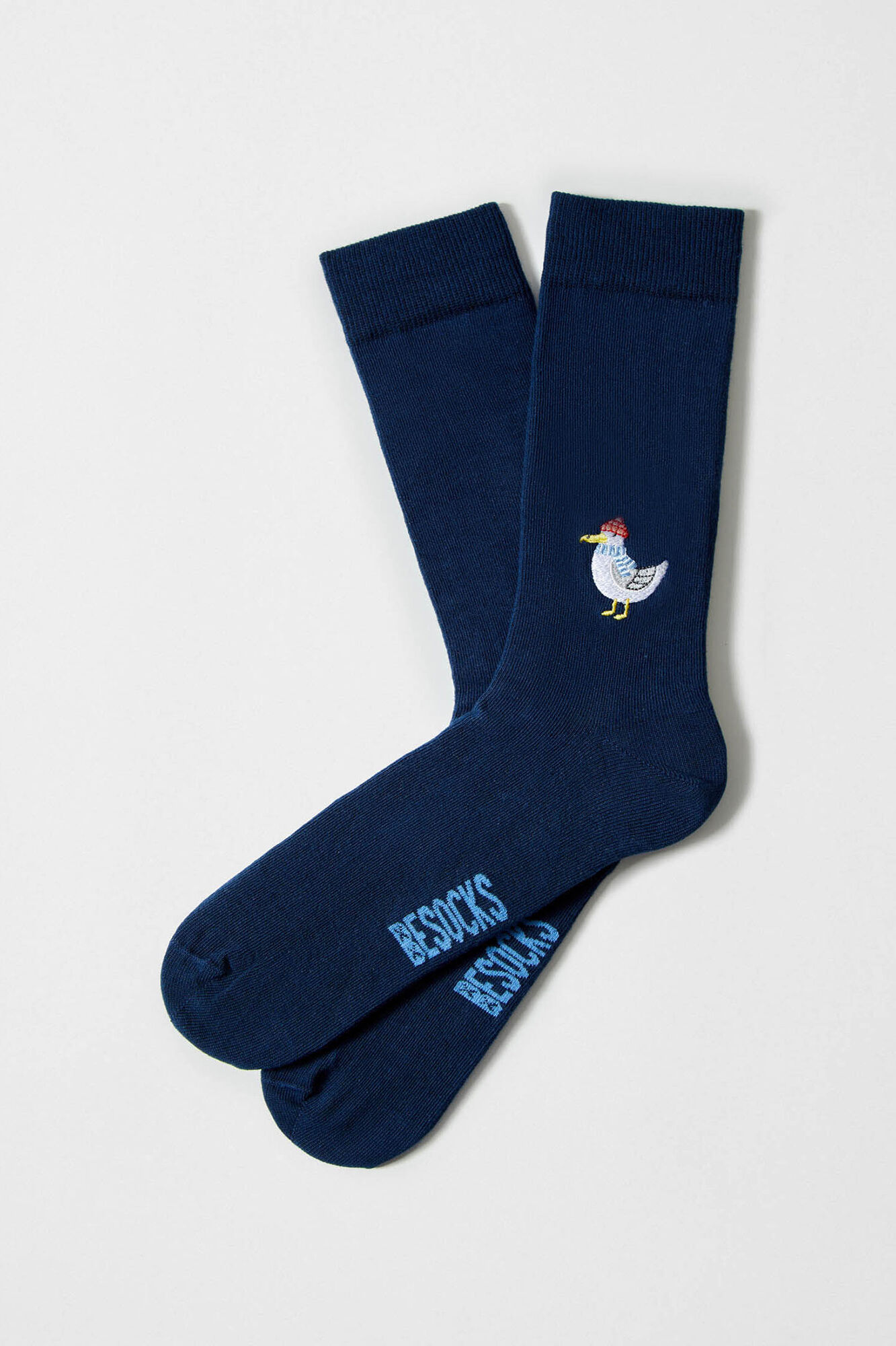 Besocks Meias altas estampadas de gaivota, algod&atilde;o org&acirc;nico, azul marinho