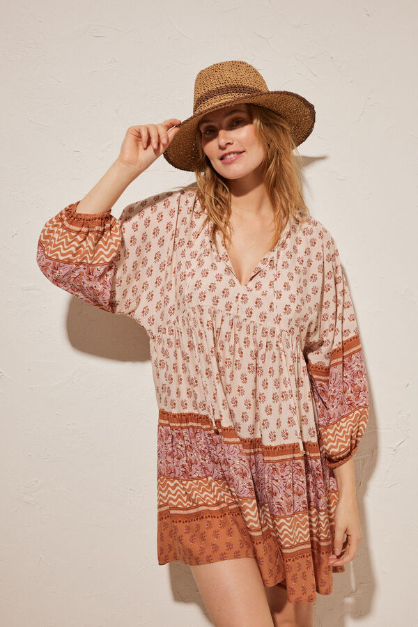 Women'secret Vestido corto estampado rosa rosa