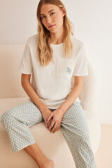 Women'secret Pijama 100% algod&oacute;n Capri estampado geom&eacute;trico marfil