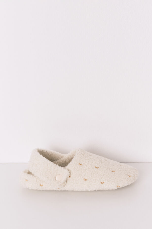 Women'secret Zapatillas casa borreguito blanco brillo marfil