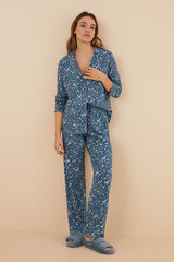 Women'secret Pijama camisero 100% algod&oacute;n azul flores estampado