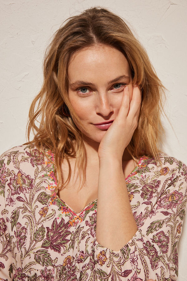 Women'secret Vestido largo estampado multicolor blanco