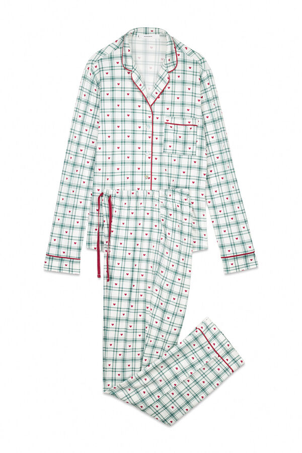 Women'secret Pijama camisero largo estampado cuadros verde estampado