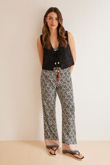 Women'secret Pantalones viscosa estampado geom&eacute;trico &eacute;tnico negro