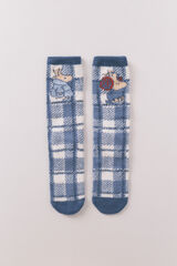 Women'secret Meias compridas de pelo com estampa xadrez do Snoopy azul