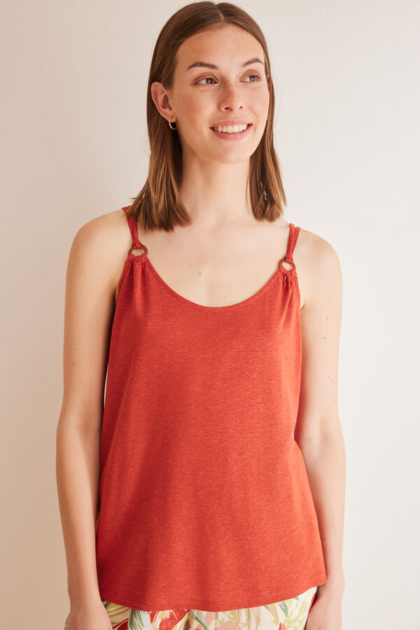 Women'secret Camiseta tirantes naranja lino naranja