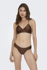 Only Top de bikini triangular canalé marrón