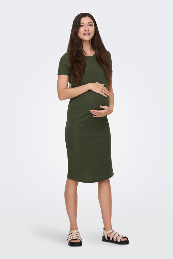 Only Maternity Vestido midi manga curta maternity verde