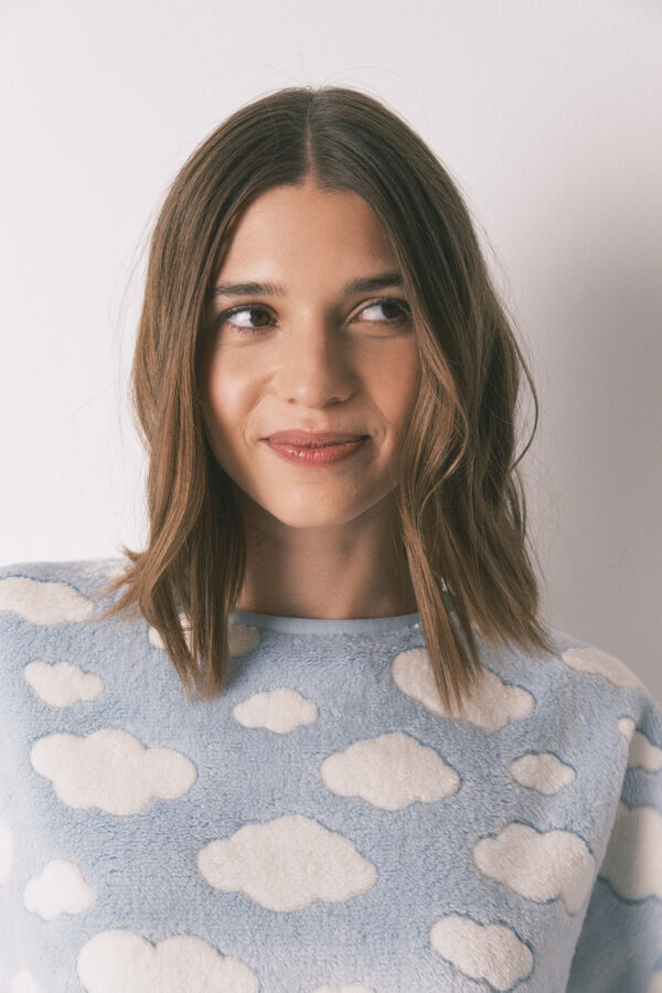 Women'secret Pijama largo polar mousse nubes azul