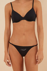 Women'secret Tanga de microfibra e renda em preto preto
