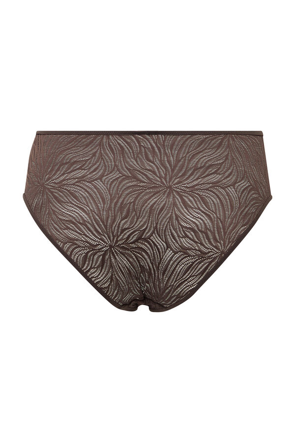 Calvin Klein Cuequinha Cl&aacute;ssica Sheer Marquisette Lace. castanho