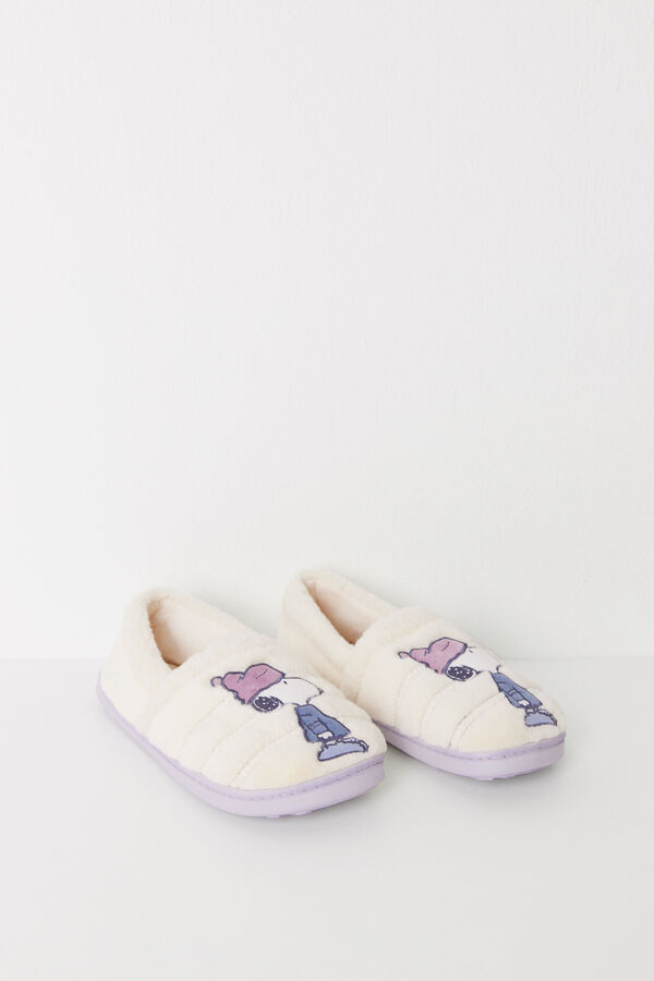 Women'secret Chinelos de pele marfim Snoopy bege