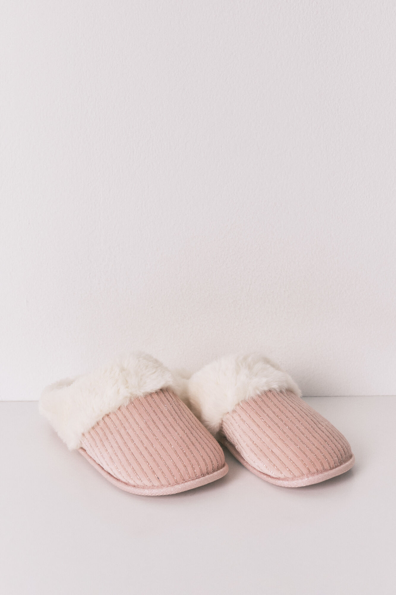 Women'secret Chinelos de quarto de lurex rosa caneladas