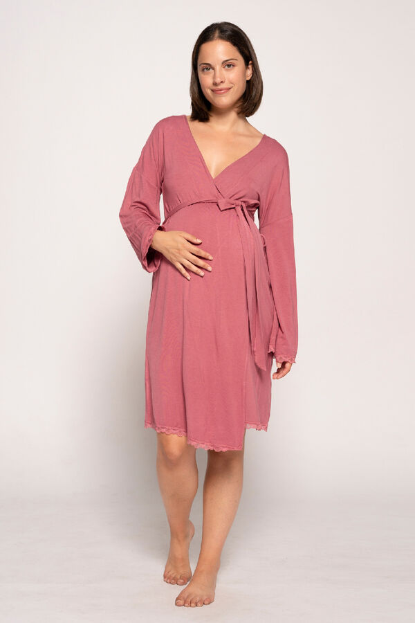 Ohma! Robe pr&eacute;-mam&atilde; com renda no tom estampado