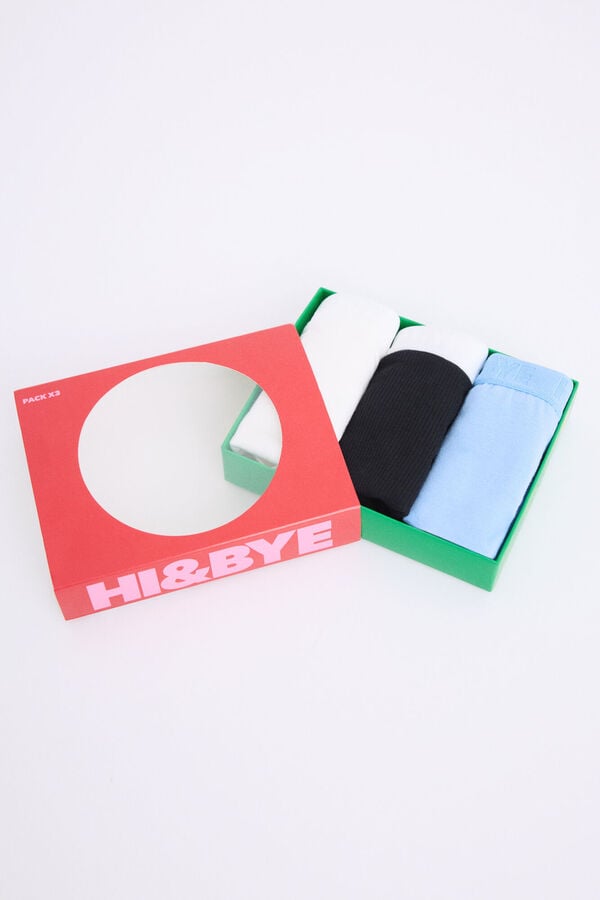 HI&BYE Pacote de 3 cuecas cl&aacute;ssicas branca, preta, azul branco