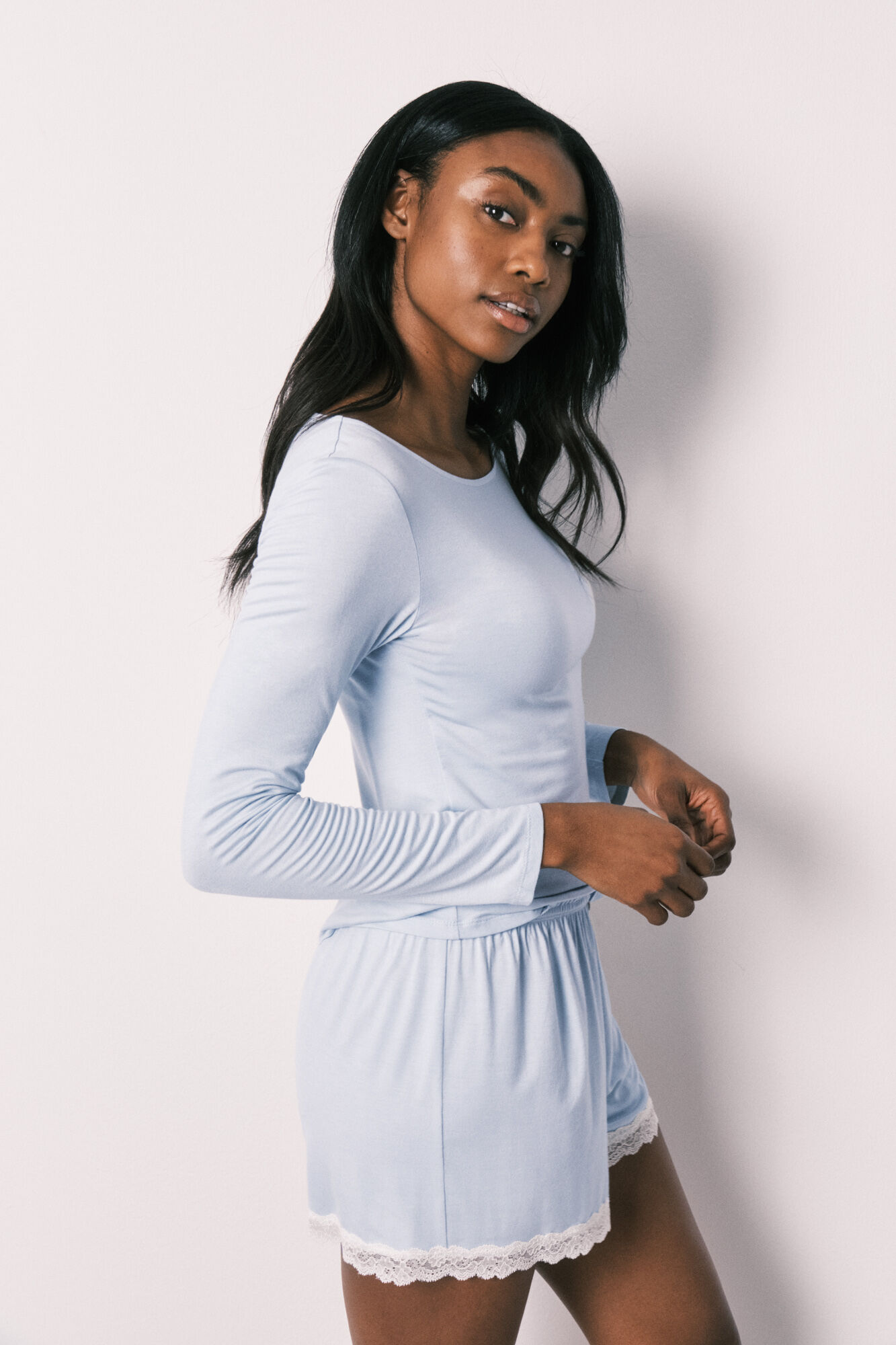 Women'secret Pijama curto soft touch em viscose azul