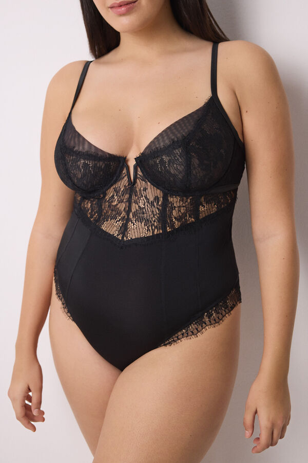 Women'secret Body brasile&ntilde;o microfibra y encaje negro negro