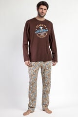 Admas Pijama largo Snoopy 100% algod&oacute;n para hombre marr&oacute;n