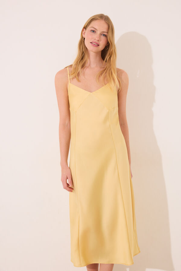 Women'secret Camis&oacute;n lencero largo sat&eacute;n amarillo amarillo