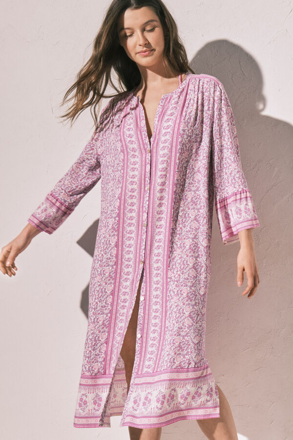 Women'secret Camisola larga estampado flores cenefa rosa
