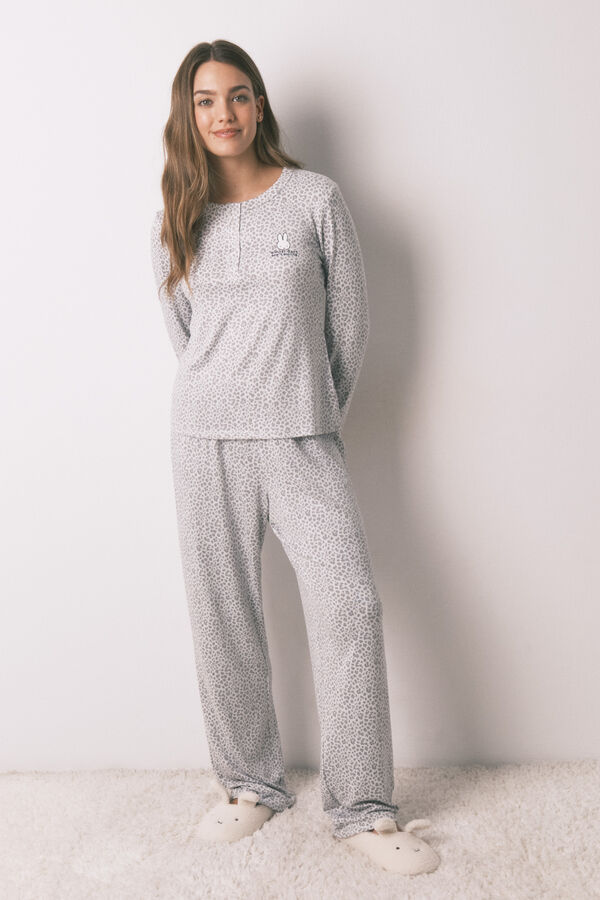 Women'secret Pijama comprido Miffy com estampado animal cinzento