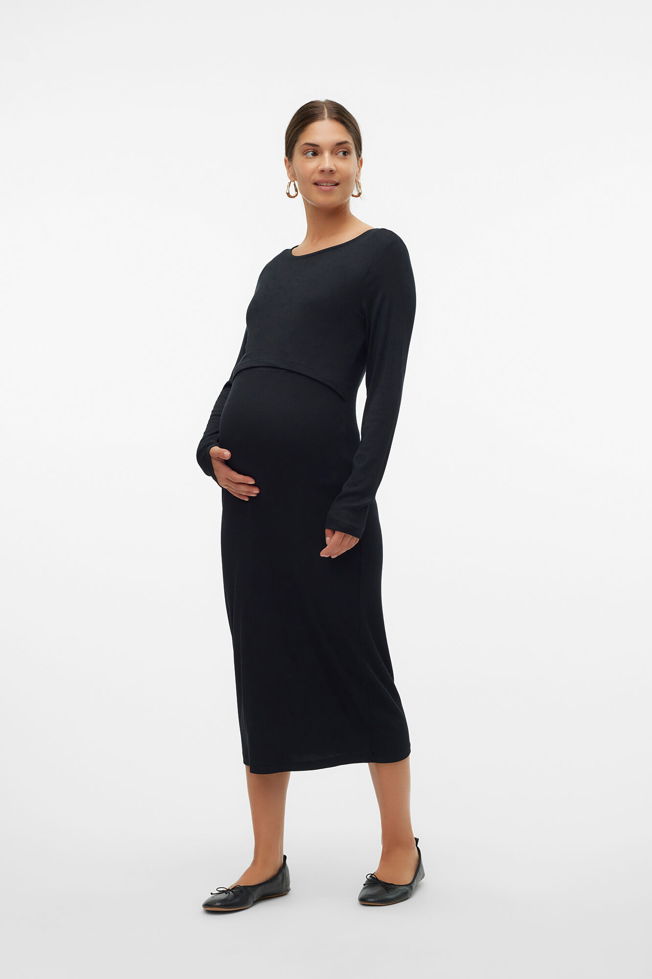 Mamalicious Vestido midi de manga comprida para maternity e amamenta&ccedil;&atilde;o 