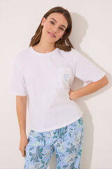 Women'secret Pijama Capri 100% algod&oacute;n estampado flores marfil