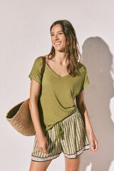 Women'secret T-shirt de manga curta verde caqui