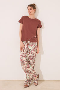 Women'secret Cal&ccedil;a de viscose com estampado de folhas marrons