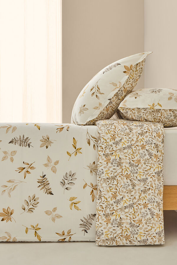 Textura Capa de edredom de algod&atilde;o com folhas em um galho cru