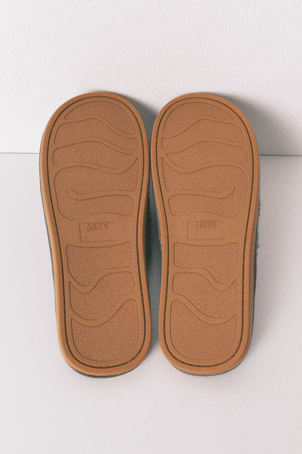 Women'secret Chinelos de quarto masculinos de pelo cinza estampado