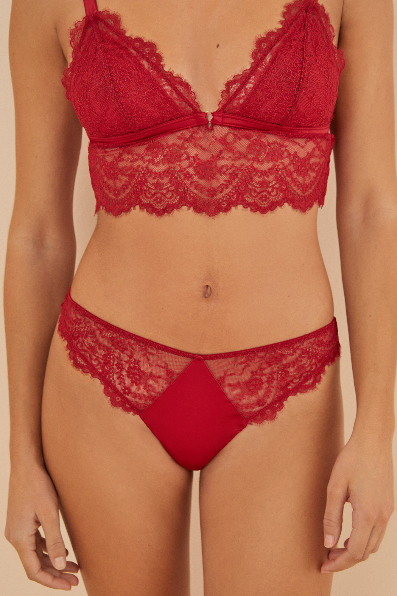 Women'secret Tanga sat&eacute;n encaje rojo