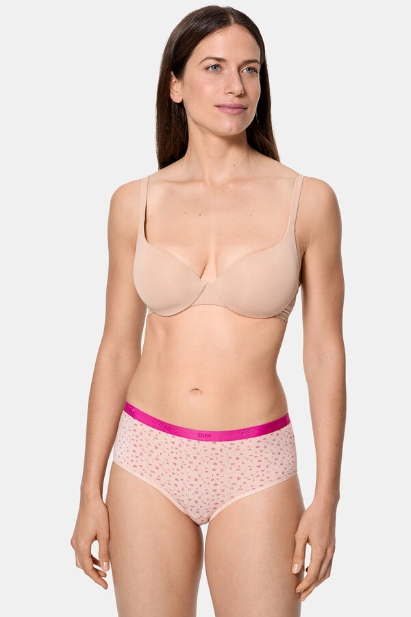 DIM Pack de 3 cuecas tipo culottes de algod&atilde;o el&aacute;stico com estampado &agrave;s flores rosa