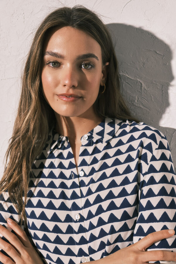 Women'secret Pijama curto camiseiro estampado geom&eacute;trico azul