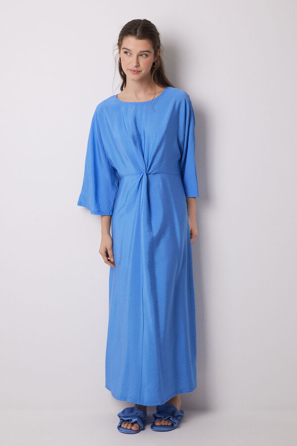 Women'secret Vestido caftan azul plissado em cetim azul