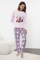 Trendyol Conjunto pijama Navidad cuadros rosa&nbsp; estampado