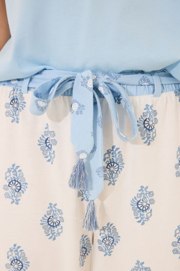 Women'secret Pijama Capri azul paisley 100% algodão azul