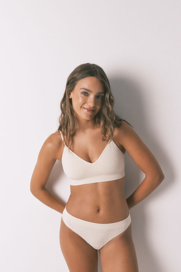 Women'secret Top NATURAL sem costura com estampa animal bege cru