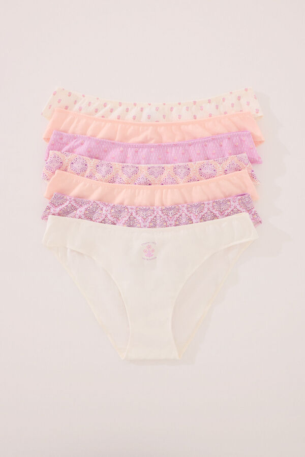 Women'secret Pack 7 bragas cl&aacute;sicas algod&oacute;n tonos rosas estampado