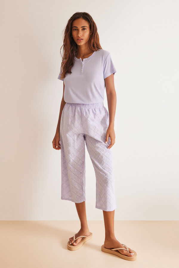 Women'secret Pijama bordado suizo Capri lila morado/lila